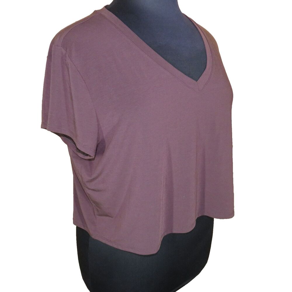 Gap GapFit Brown Soft Stretchy V Neck Cropped Boxy Tee Shirt Size XXL